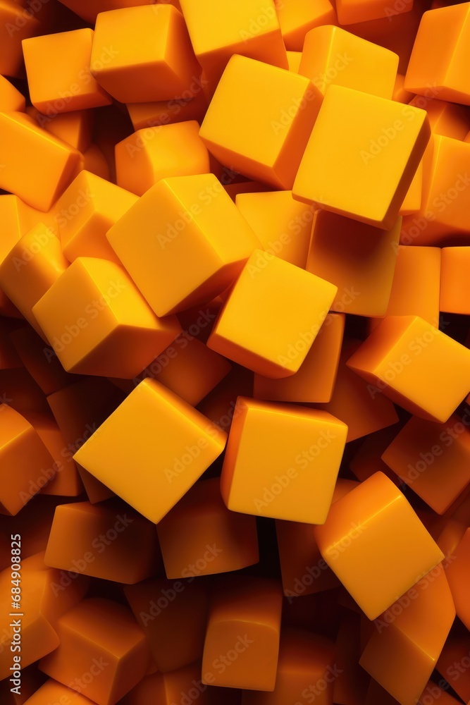 Pattern of assortment cheeses on yellow background. Different kinds of