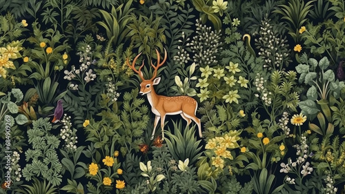 a painted deer in the forest.