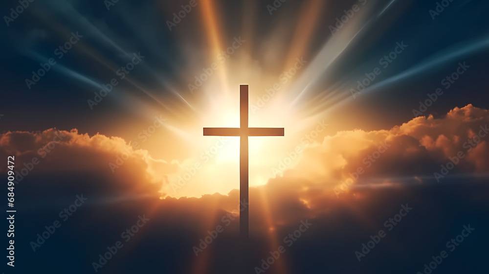 religious concept,The cross of God in the rays of the sun,PPT background