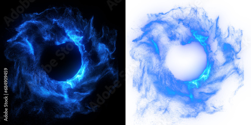 Glowing electric blue ring light magic effect. plasma glow surrounds the abstract ring, isolated on transparent or black background. 3D render