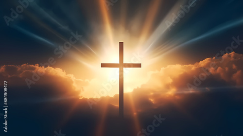 religious concept,The cross of God in the rays of the sun,PPT background © jiejie