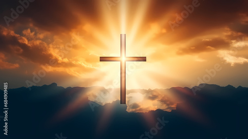 religious concept,The cross of God in the rays of the sun,PPT background