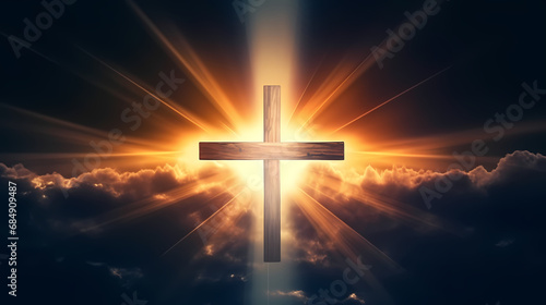 religious concept,The cross of God in the rays of the sun,PPT background © jiejie