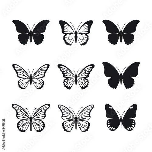 Set of Black Butterfly in Shadow. Set of Butterfly black icon. Butterfly silhouette isolate png. © Sachchakorn