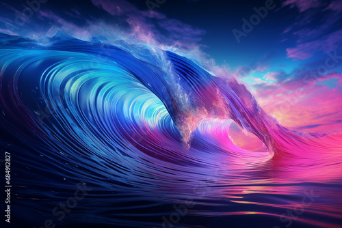 Neon wave background with created with generative ai © dendyh7