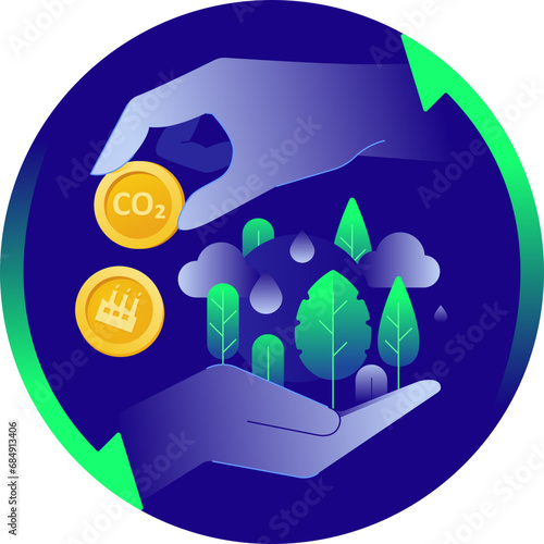Carbon Credit Markets Exchange concept illustration clipart isolated