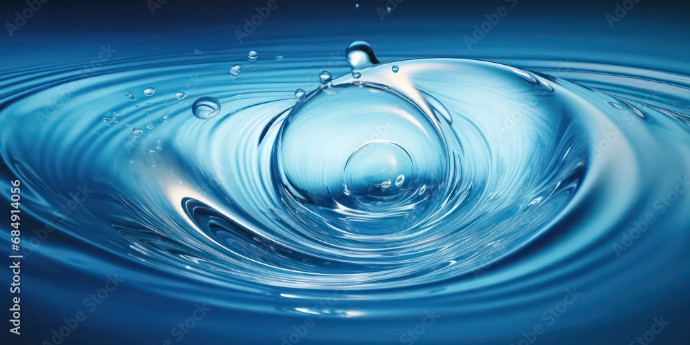 Clear water drop with circular waves rippling outwards, portraying the effect created upon the drop's contact with the surface. Clear water drop with circular waves rippling outwards, portraying the effect created upon the drop's contact with the surface.