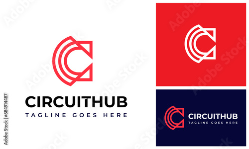 Circle initial letter C circular circuit line for technology connection logo design