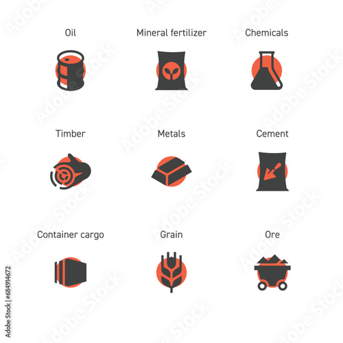 Raw materials. A set of nine icons for use in small sizes