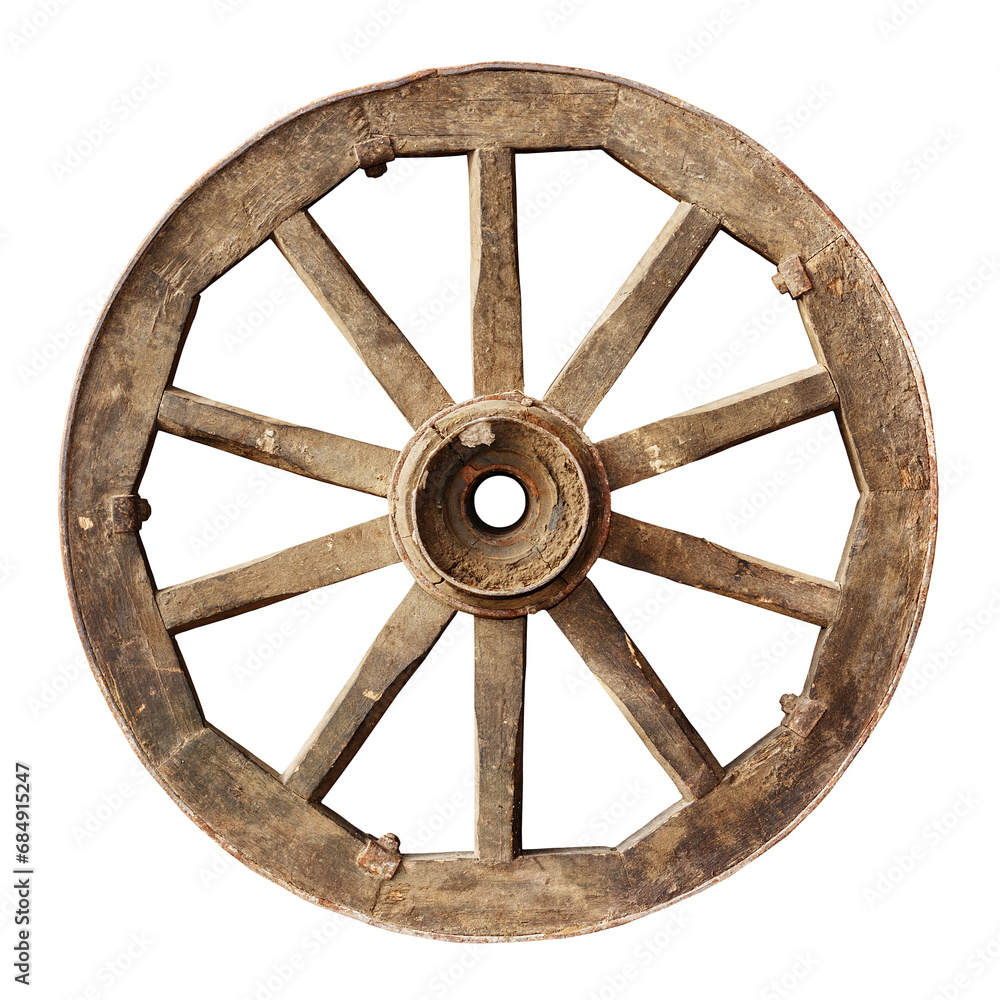 old wooden wheel isolated on white