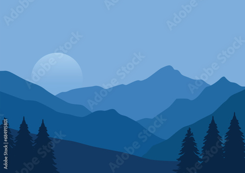 Landscape mountains and moon  vector illustration for background design.