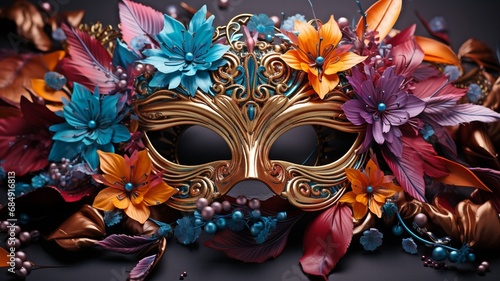 vibrant feathered carnival mask.