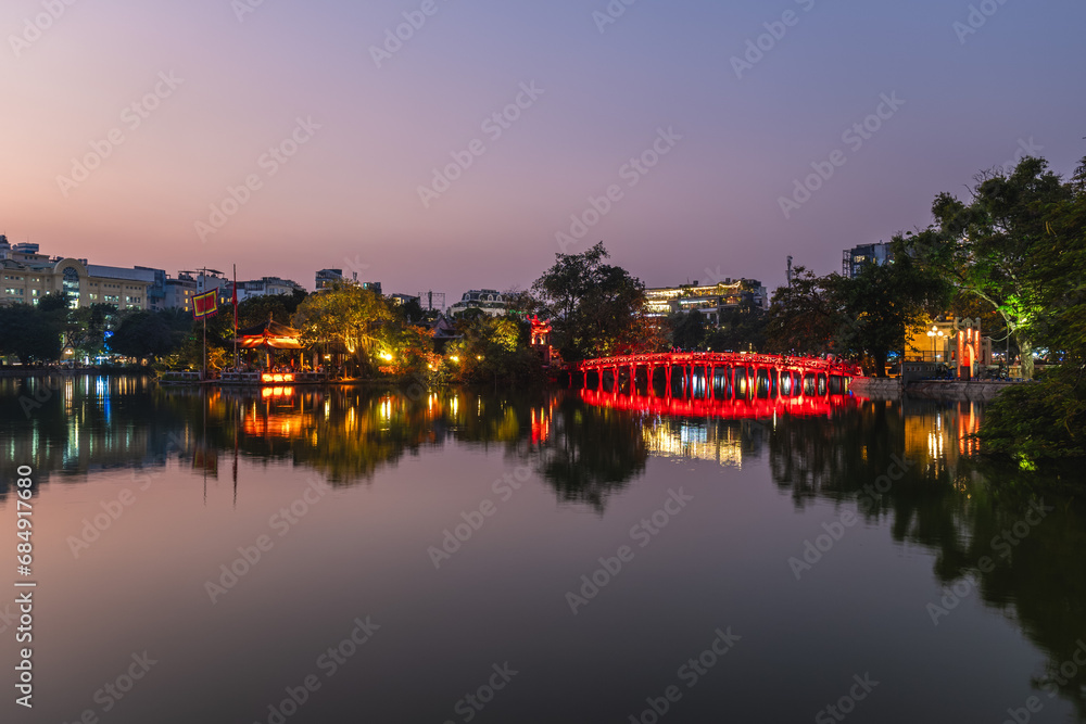 Ngoc Son Temple on an islet in Hoan Kiem Lake, Hanoi, Vietnam.