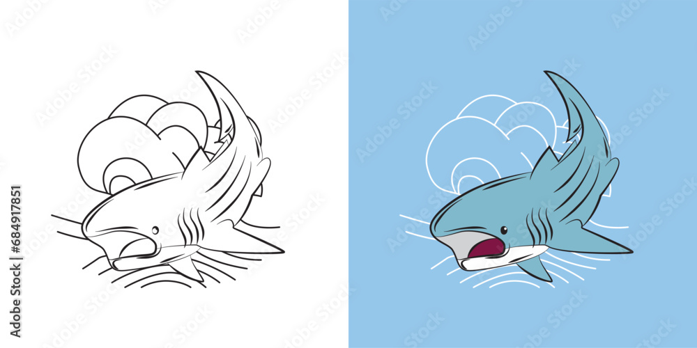 Fototapeta premium sea animal illustration for book drawing page