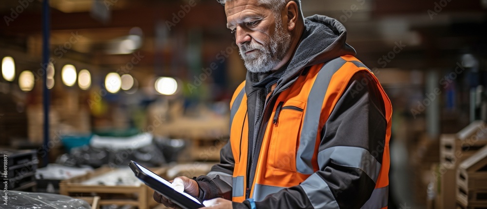 In a building supplies store, two storekeepers talk about operational concerns while holding an estimate.. In a building supplies store, two storekeepers talk about operational concerns while holding an estimate..