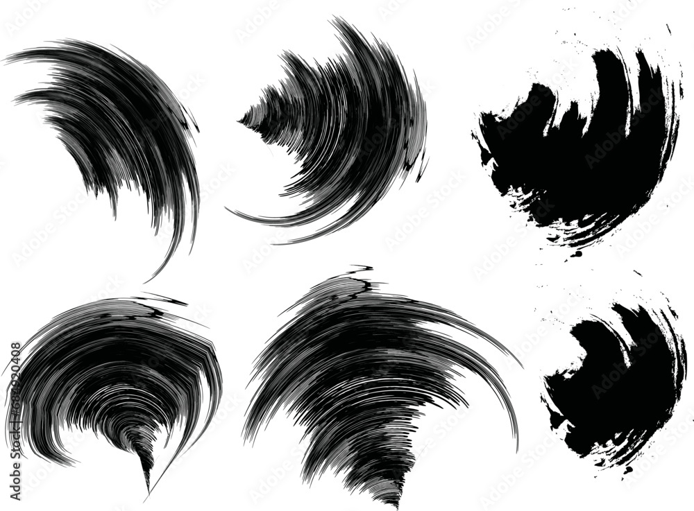 Vector Brush Stroke. Curved Dry Brush Stroke. Grunge Distress Textured Design Element. Black Painted Brush Stroke . Used As Banner, Template, LogoVector set Grunge hand drawn black paintbrush circl Vector Brush Stroke. Curved Dry Brush Stroke. Grunge Distress Textured Design Element. Black Painted Brush Stroke . Used As Banner, Template, LogoVector set Grunge hand drawn black paintbrush circl