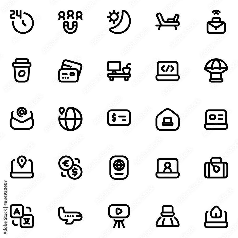 digital nomad line icon sheet
digital nomad line icon sheet