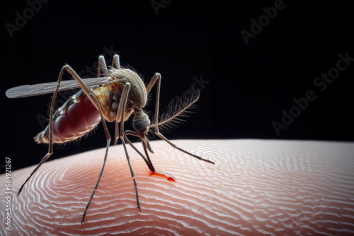 Mosquito sucking blood. Aedes Aegypti Mosquito on human skin.Mosquito vector borne disease is carrier of Malaria, Zica Virus, Chikungunya, Dengue,Yellow Fever,Encephalitis and Mayaro Fever