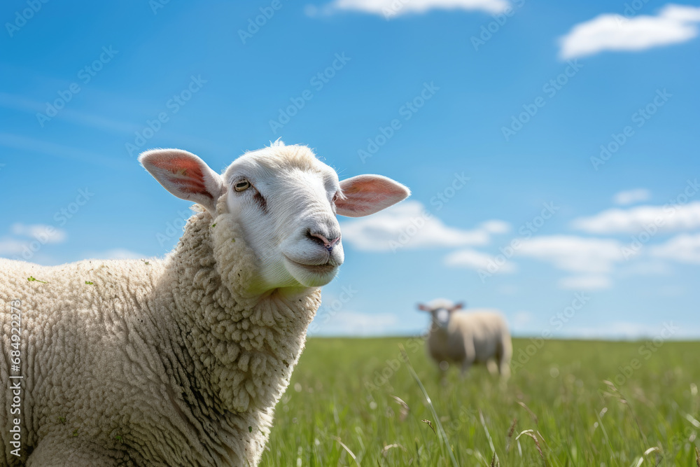 Two sheep grazing in the meadow Two sheep grazing in the meadow