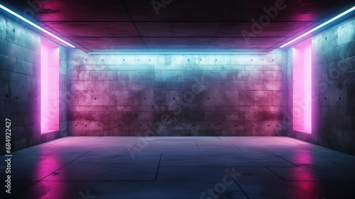 empty room Modern Futuristic Sci Fi Concept Club Background with pink blue neon
