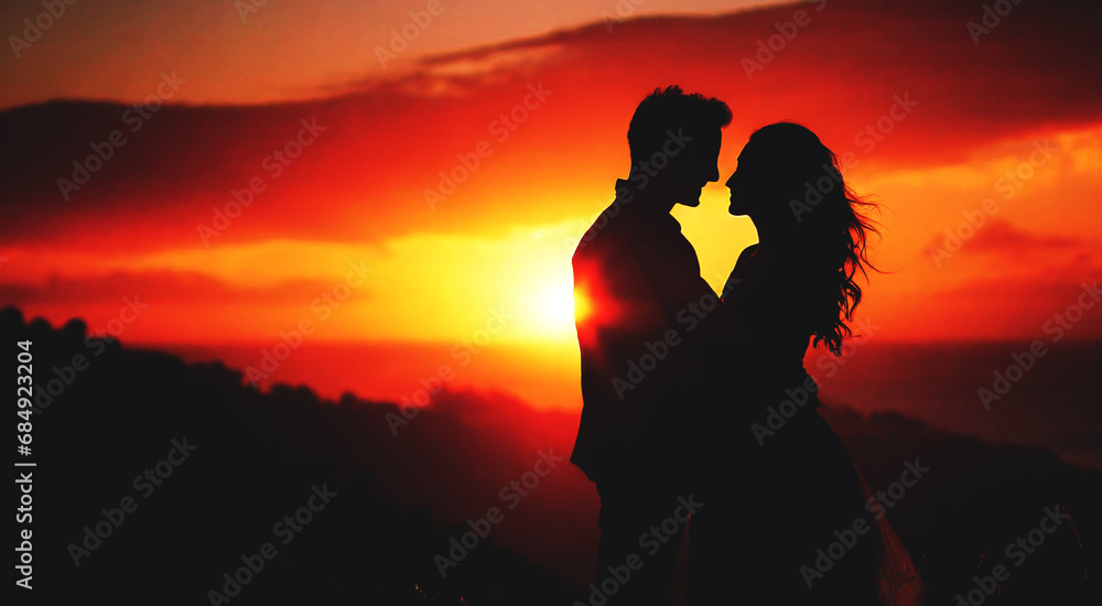 Couple's love in fiery dusk