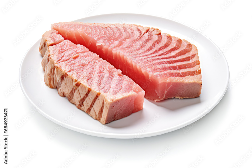 Portion of tuna on white background