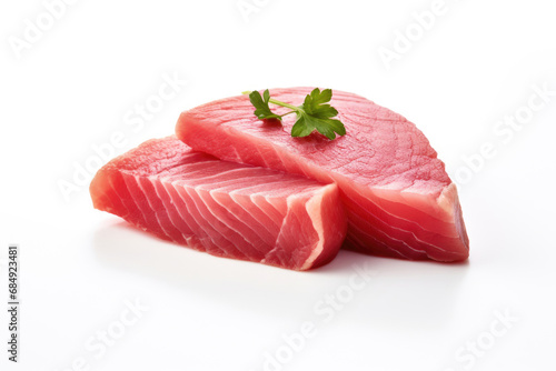 Portion of tuna on white background