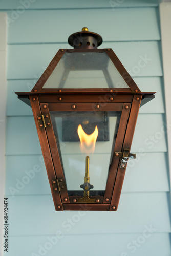 Glowing flame of natural gas lamp
