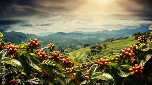 agriculture natural coffee drink coffee plantation scene illustration food background, plant nature, tree fresh agriculture natural coffee drink coffee plantation scene photo