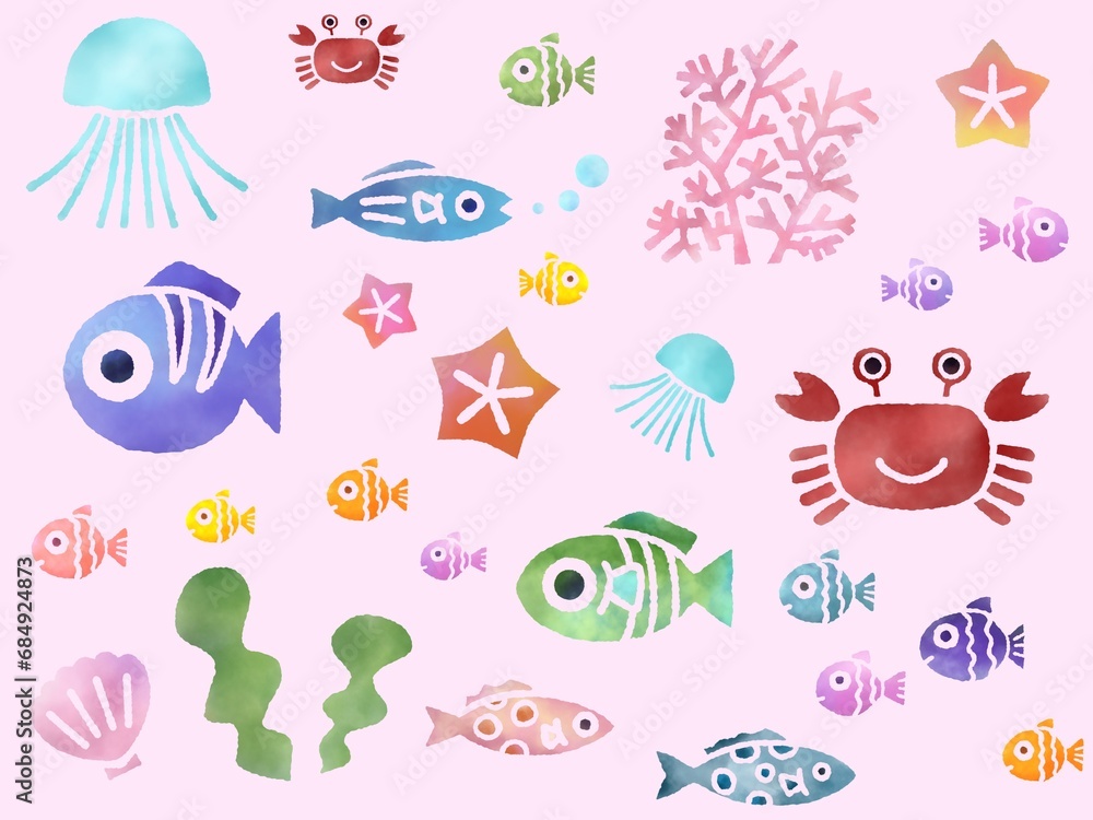 カラフルな魚の背景 A-3 カラフルな魚の背景 A-3