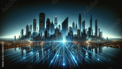 This Futuristic Cityscape Digital Connectivity, digital, futuristic, technology, communication, cyberspace, network, city, innovation, concept, future, wireless, information, abstract, business