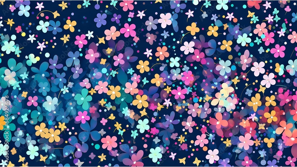 A vivid design featuring a variety of colorful flowers scattered across a dark blue background, giving a bright and festive impression.
A vivid design featuring a variety of colorful flowers scattered across a dark blue background, giving a bright and festive impression.