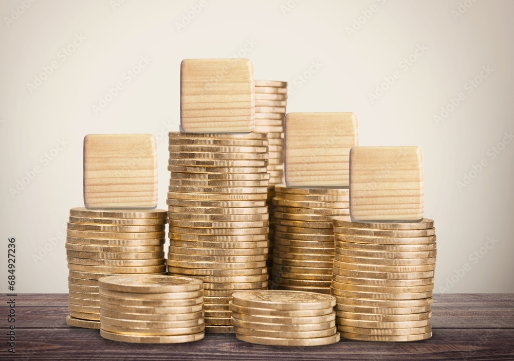 the number 2024 on wooden cubes with coins. the number 2024 on wooden cubes with coins.
