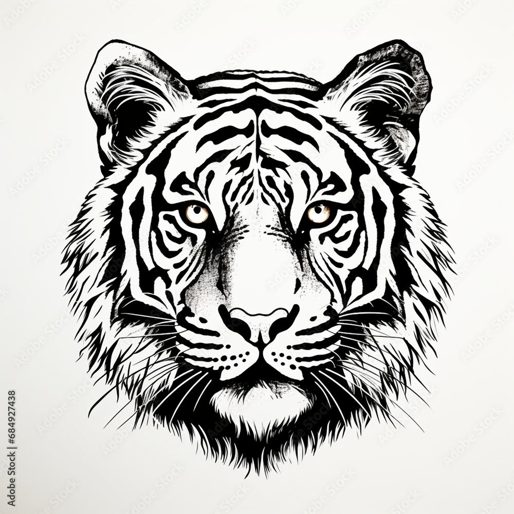 Tiger shio black and white vector with white background