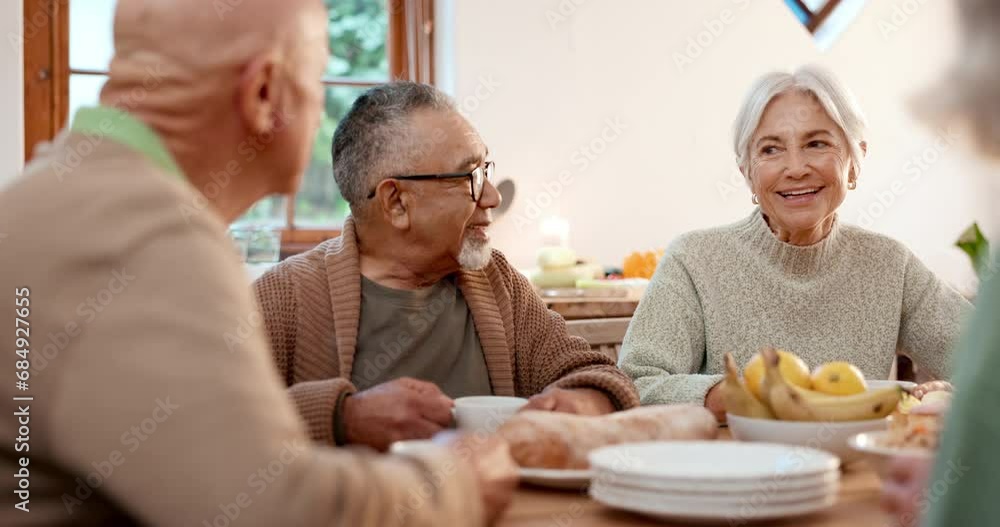 Food, tea party and happy with elderly friends chatting in a retirement home together for bonding in the morning. Smile, drink and a group of seniors in living room of an apartment for conversation Food, tea party and happy with elderly friends chatting in a retirement home together for bonding in the morning. Smile, drink and a group of seniors in living room of an apartment for conversation