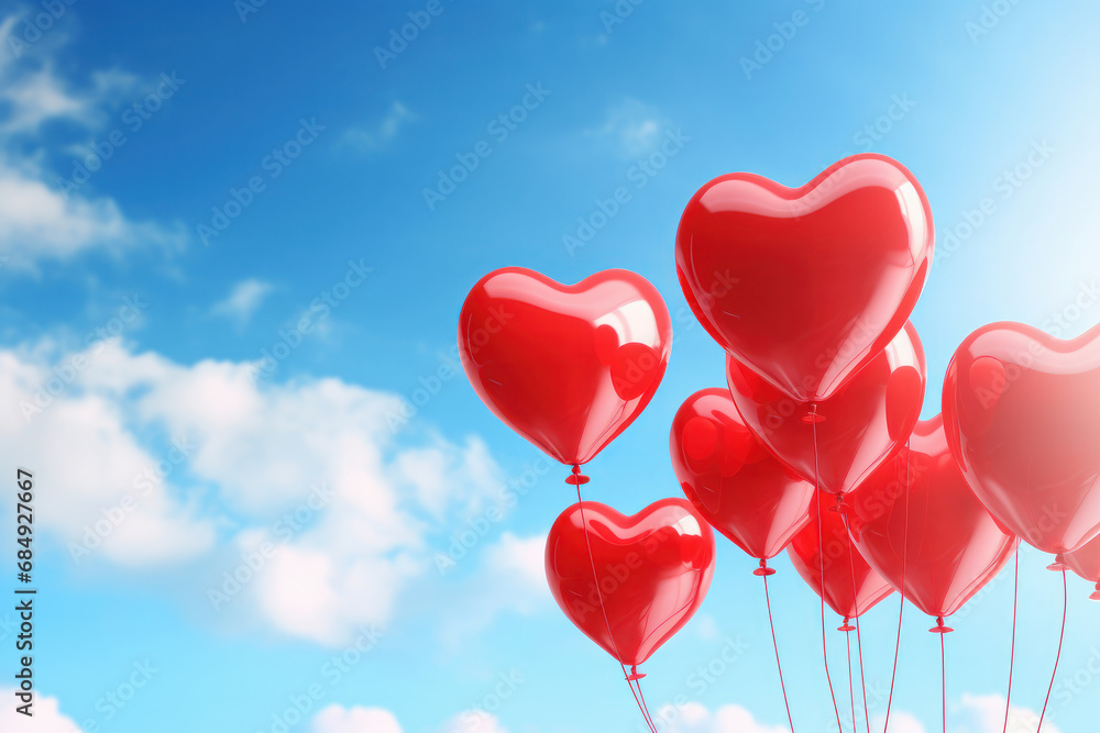Balloons in the shape of hearts, filled with helium, bring fun and happiness to your special day. AI Generative.