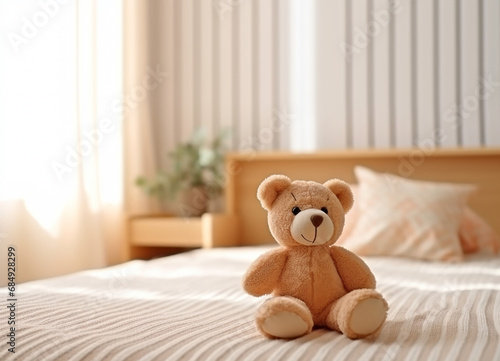 Children's bed with toy bear in bedroom