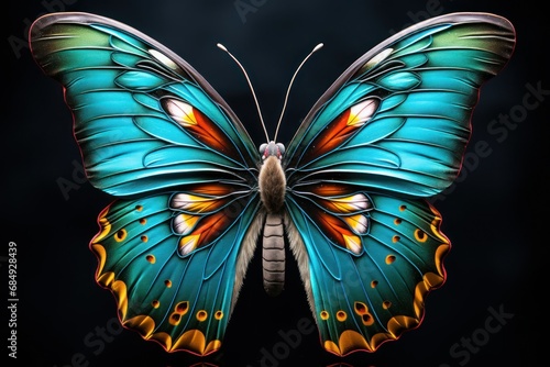 Blue Butterfly with Vibrant Orange and Yellow Wings Generative AI © Johnathan