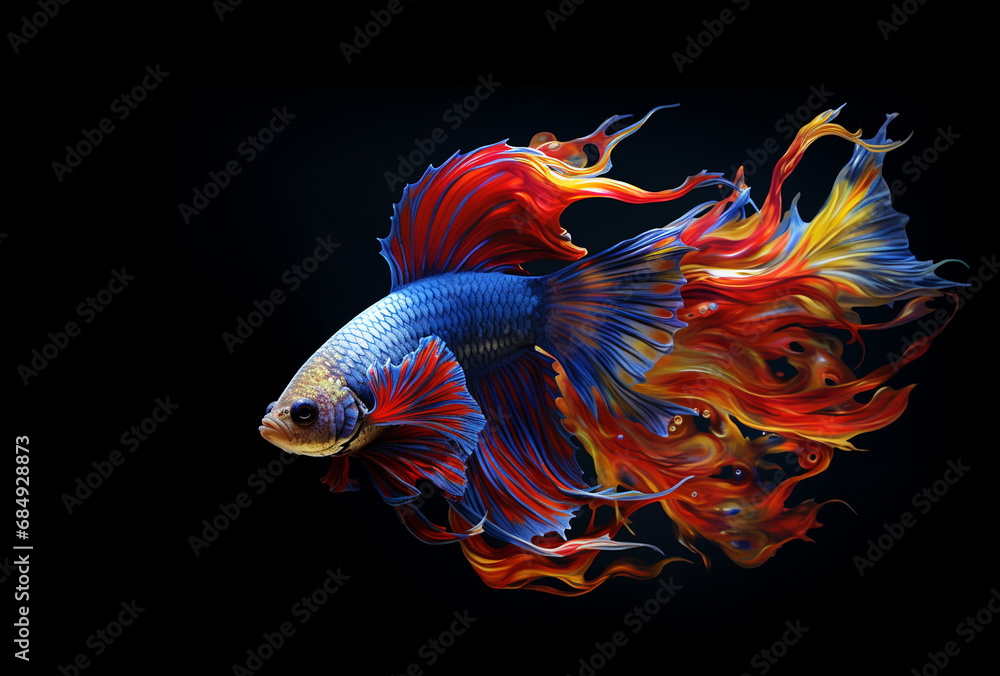 Fototapeta premium Betta fish, Colorful fighting Siamese fish with beautiful tail.