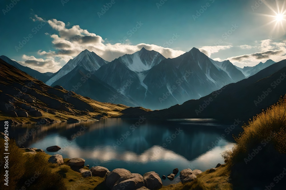  poetic reflection on the tranquil mountains, kissed by the gentle morning sun