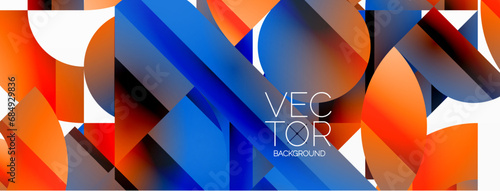 Abstract masterpiece formed by delicate interplay of circles, squares, and triangles. Geometric elements converge in harmonious chaos, evoking sense of modern creativity. Symphony of shapes