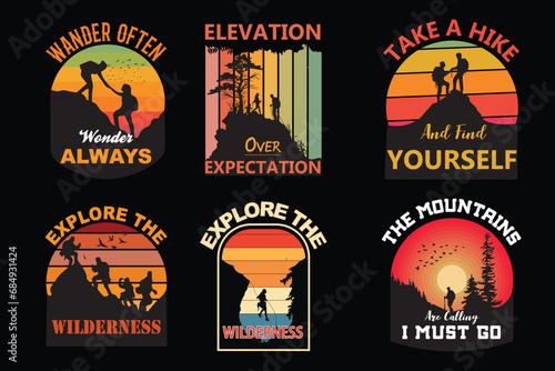 Hiking t-shirt bundle design Vector 
