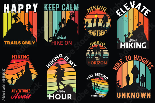 Hiking t-shirt design bundle vector
