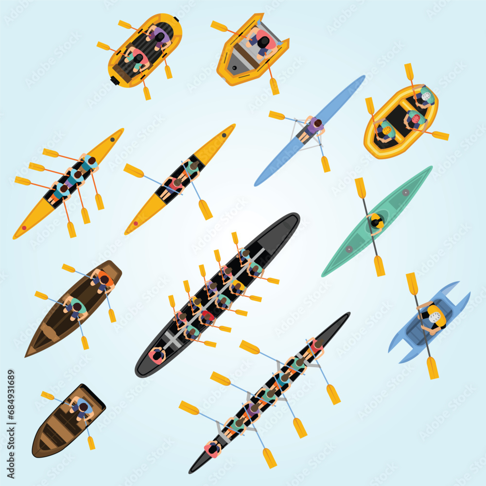 rafting kayaking top view set rafting kayaking top view set