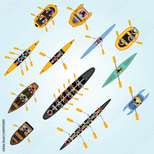 rafting kayaking top view set 