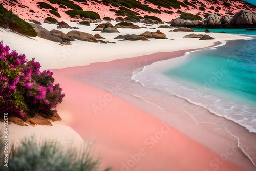 Amazing pink sand beach in Island photo