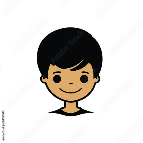 head Icon of cute boy face. Flat outline style.