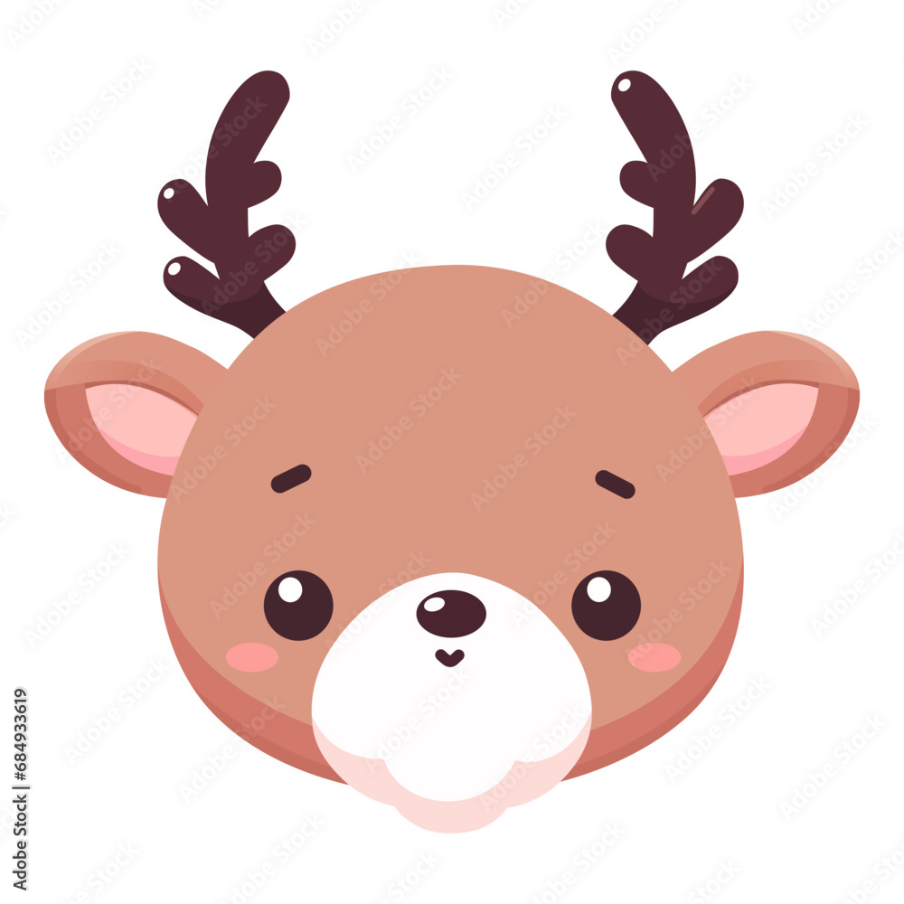 cute reindeer head with white beard cartoon character vector illustration. flat design. cute reindeer head with white beard cartoon character vector illustration. flat design.