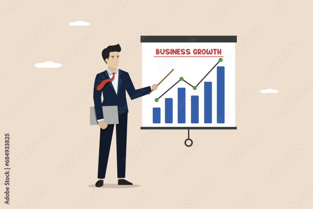 Business growth, business development analysis, investment growth discussion or business profit report concept, smart businessman presenting business growth data. Business growth, business development analysis, investment growth discussion or business profit report concept, smart businessman presenting business growth data.