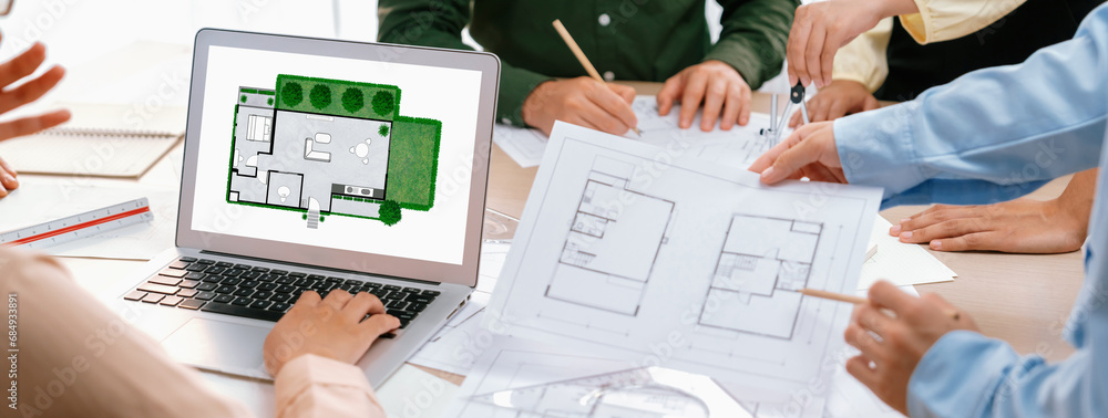 Blueprint Discussion Professional architect decide the blueprint for eco-friendly house ...